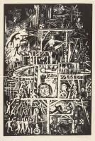 Donáth Gyula (1924-1984): Körforgás, 1980. Linómetszet, papír. Jelzett. Próbanyomat próba I jelzéssel. 50x34 cm