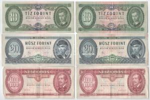 1969. 10Ft (2x) + 1980. 20Ft (2x) + 1992. 100Ft (2x) T:VF,F közte szép papír