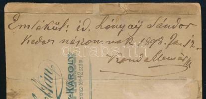 1898 Nagykároly (Carei), kölcsei Kende Elemér (1841-1905) Szatmár vármegyei földbirtokos saját kezűl...