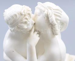 Ámor és Psziché alakjával díszített porcelán posztamens, felfogató üreggel, jelzés nélkül, alján lep...