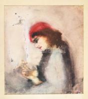 Bathó Lajos (1920-23 körül a Képzőművészeti Főiskola növendéke): Női portré. Akvarell, ceruza, papír, jelzés nélkül, hátoldalán feliratozott. Kissé foltos. Paszpartuban, 32x29 cm