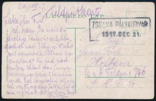 1917 Képeslap "ZSOLNA PÁLYAUDVAR" bélyegzéssel tábori postára küldve