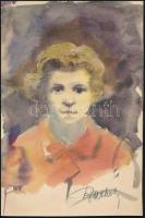 Bathó Lajos (1920-23 körül a Képzőművészeti Főiskola növendéke): Gyerekportré. Akvarell, ceruza, papír, jelzett. 28,5x19 cm