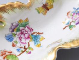 Herendi Viktória mintás levél alakú kínáló, jelzett, minimális kopással, h: 15 cm