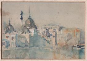 Bathó Lajos (1920-23 körül a Képzőművészeti Főiskola növendéke): Városrészlet (Budapest, Hősök tere?...