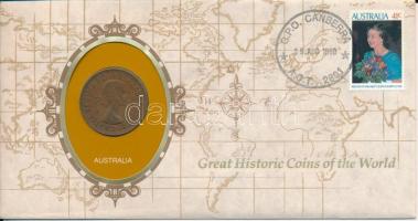Ausztrália 1958. 1p bronz "Great Historic Coins of the World" felbélyegzett borítékban, bélyegzéssel T:VF, patina Australia 1958. 1 Penny bronze "Great Historic Coins of the World" in envelope with stamped stamp C:VF, patina
