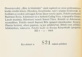 Dosztojevszkij, Fjodor Mihajlovics: Bűn és bűnhődés. Ford.: Görög Imre és G. Beke Margit. Bp., 1966,...