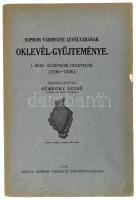 Sopron Vármegye Levéltárának Oklevél-gyűjteménye. I. rész: Középkori oklevelek. (1236-1526.) Összeáll.: Sümeghy Dezső. Sopron, 1928, Sopron Vármegye Törvényhatósága, XXVIII+223+1 p. Kiadói papírkötés, a gerincen sérülésnyommal, az elülső borító felső sarkán kis törésnyommal, de alapvetően szép állapotban, felvágatlan lapokkal. Ritka!