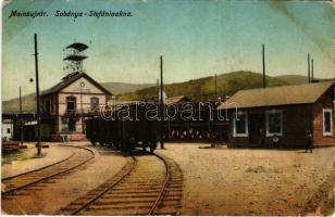 1916 Marosújvár, Uioara, Ocna Mures; Sóbánya Stefánia akna, iparvasút vonattal / salt mine, industrial railway, train (r)
