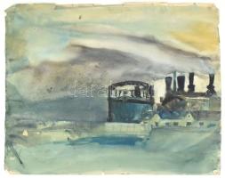 Bathó Lajos (1920-23 körül a Képzőművészeti Főiskola növendéke): Táj. Akvarell, ceruza, papír, jelzés nélkül. Lap széle kissé sérült. 44x54 cm