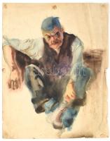 Bathó Lajos (1920-23 körül a Képzőművészeti Főiskola növendéke): Pihenő. Akvarell, ceruza, papír, jelzés nélkül. Lap széle kissé sérült. 55x43 cm