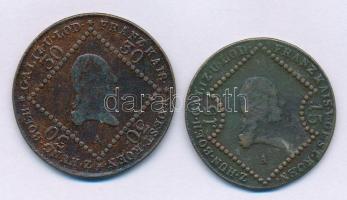 Ausztria 1807A 15kr Cu + 30kr Cu T:VF,F lakkozva Austria 1807A 15 Kreuzer Cu + 30 Kreuzer Cu C:VF,F ...