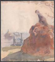 Bathó Lajos (1920-23 körül a Képzőművészeti Főiskola növendéke): Budapesti panoráma a Ferenc József híddal (Szabadság híd). Akvarell, ceruza, papír, jelzés nélkül. Lap széle foltos. 27x24,5 cm