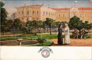 Hilal Ahmar / WWI Ottoman-Turkish military, Red Crescent Society, nurses, military hospital, park (worn corners)