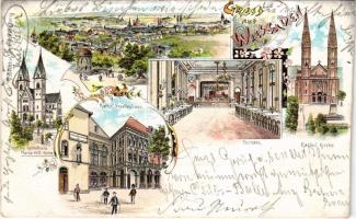 1898 (Vorläufer) Wiesbaden, Katholische Maria-Hilf-Kirche, Kathol. Gesellenhaus, Festsaal, Kathol. Kirche. Art Nouveau, floral, litho (cut)