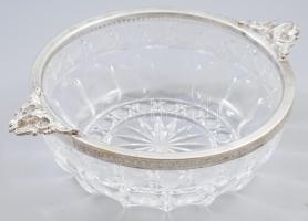 Kristály kínáló, ezüstözött kosfejes szerelékkel, d: 21,5 cm