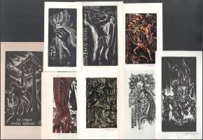 Imets László (1934-): 16 db ex libris és kisgrafika. Klf. technikák, papír, részben ceruzával jelzet...