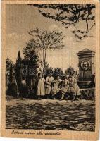 Roma, Rome; Regia Scuola di Metodo per gli educatori dei ciechi, Casale S. Pio V. Lettura presso alla fontanella / school for the blind, reading at the fountain (fl)