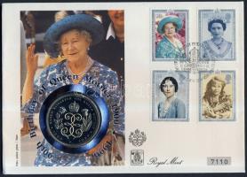 Nagy-Britannia 1990. 5Ł II. Erzsébet érmés borítékon teljes bélyegsorral, elsőnapi bélyegzéssel, hátoldali ismertetővel T:BU