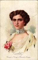 1918 Kaiserin und Königin von Österreich und Ungarn Zita / Empress Zita of Austria, Ser. 16560. litho + "K.u.k. Husarenregiment Nr. ... Halbregiment" (szakadás / tear)