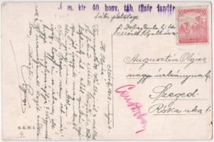 1918 Skiing children art postcard, winter sport. B.K.W.I. 613. s: K. Feiertag (kopott sarkak / worn ...