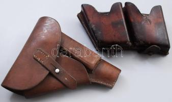 Bőr katonai tölténytáska és pisztolytáska, jelzett.