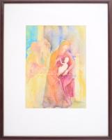 Dobi Piroska (1929- ): A három királyok látogatása Máriánál és a kisded Jézusnál, 1991. Akvarell, pa...