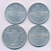 1943. 5P Al "Horthy Miklós születésének 75. évfordulójára + 1945. 5P Al "Parlament" (3x) T:XF Adamo P8.3, P8.4