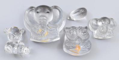 5 db Riedel kristály, Ausztria, üveg levélnehezék, állat formájú. 5-10 cm