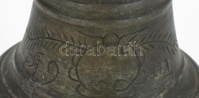1901 Antik fém kolomp, vésett mintával, m: 9 cm