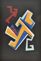 Frank Magda (1914-1997): Szoborterv. Szitanyomat, papír, jelzett. 33×24 cm Sarkán törésnyommal