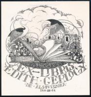Sassy Attila (1880-1967): Ex libris Edith Gerlóczy de Alsóviszoka, 1933. XII. 24. Klisé, papír. jelz...