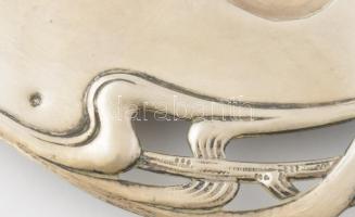 Jugendstil gyümölcsmintás ezüst (Ag) szervírozótálca, 56x29cm, jelzett, patinás, 952g