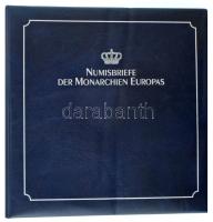 Vegyes 14db-os sorszámozott "Európai monarchiák" sorozat forgalmi emlékérmés borítéka, bélyegzéssel és tematikailag hozzáillő bélyeggel, német nyelvű tájékoztatóval. Sötétkék műbőr hatgyűrűs "Numisbriefe der Monarchien Europas" albumba rendezve + VIII. Henrik feleségei bélyegívvel T:vegyes, sarokhajlás, patina Mixed 14pcs numbered "European Monarchies" series commemorative circulation coin-envelope with stamped thematically matching stamp, with German description. Arranged in a darkblue six-ring "Numisbriefe der Monarchien Europas" album + Henry VIII's wives stamp sheet C:mixed, folded corner, patina