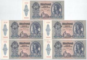 1941. 20P (5x) sorszámkövetők "C 154 086219 - C 154 086223" T:UNC,AU közte folt, sarokhajlás Adamo P12