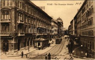 1919 Fiume, Rijeka; Via Giuseppe Mazzini, Banca Popolare / street, tram, bank