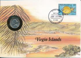Amerikai Egyesült Államok / Virgin-szigetek 1968S 5c felbélyegzett borítékban, bélyegzéssel, német nyelvű leírással T:XF, patina USA / Virgin Islands 1968S 5 Cents in envelope with stamp and cancellation, with German description C:XF, patina