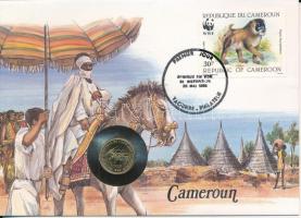 Közép-afrikai Államok 1983. 5Fr Al-bronz "Kamerun" érmés borítékban, Egyenlítői Guinea bélyeggel és bélyegzéssel, német nyelvű leírással T:UNC Central African States 1983. 5 Franc Al-bronze "Cameroon" envelope with stamp and cancellation with German description C:UNC