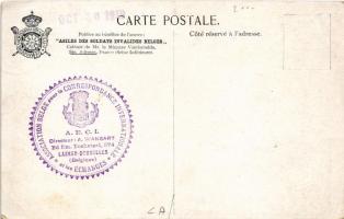 1919 Brancardiers Belges: Premier pansement / WWI Belgian military art postcard, injured soldier, ba...