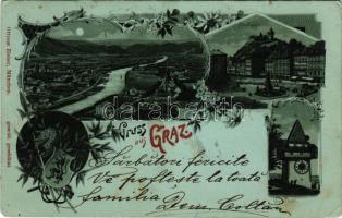 1905 Graz, Uhr-Thurm / clock tower, night. Ottmar Zieher Art Nouveau, floral, litho (EK)