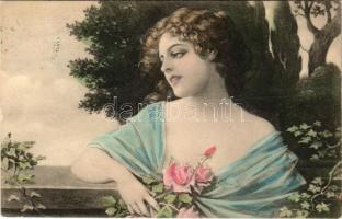 1919 Hölgy rózsákkal. H. Christ (Vienna) Nr. 286. / Lady with roses (fa)