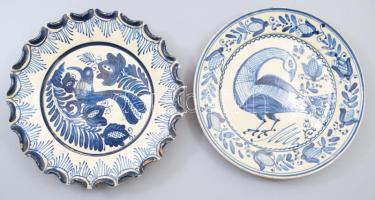 2 darab erdélyi madármintás falitányér, kis sérüléssel, d: 26-27 cm