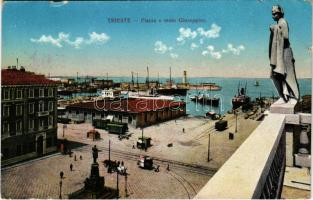 1915 Trieste, Piazza e molo Giuseppino / industrial railway at the port (small tears)