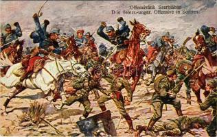 Offenzivánk Szerbiában / Die österr.-ungar. Offensive in Serbien / WWI Austro-Hungarian K.u.K. military art postcard, offensive in Serbia