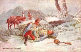 Verwundeter Kamerad / sebesült bajtárs / WWI Austro-Hungarian K.u.K. military, injured soldier. B.K.W.I. 259-84. s: Kränzle