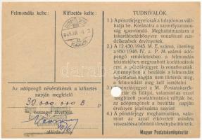 1946. 10.000.000AP nem kamatozó Pénztárjegy, "D 048790", "Másra át nem ruházható"...