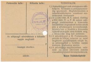 1946. 1.000.000AP nem kamatozó Pénztárjegy, "C 076724", "Másra át nem ruházható"...