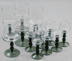 12 darab zölden színezett talpú vintage pohár, m: 11-15 cm