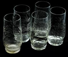 cca 1920, 5 darab üdítős pohár, köszörült mintával, m: 14,5 cm
