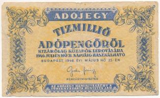 1946. 10.000.000AP vízjeles papír, hátoldalán fordított címerrel T:F Adamo P54